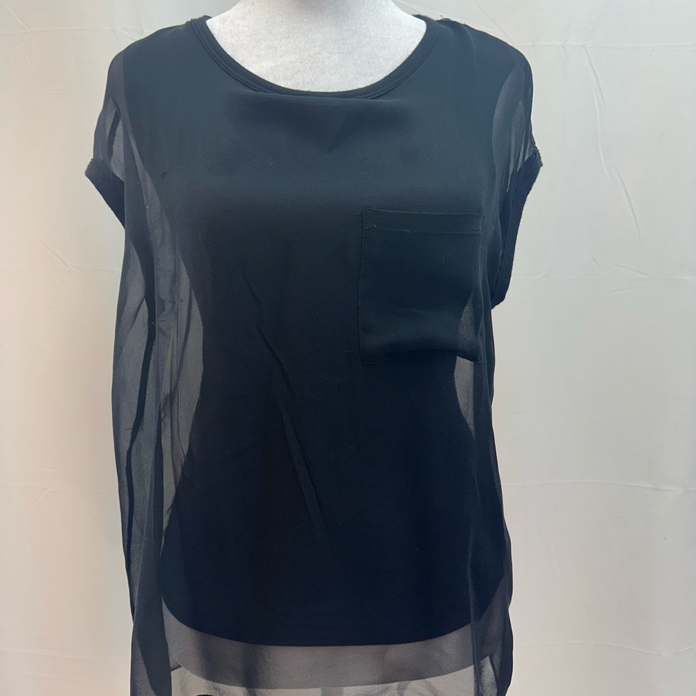 Bailey 44 Black Sheer Short Sleeve Top XS